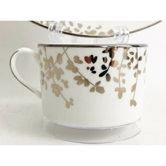 2pc Kate Spade New York Gardner Street Platinum Dinner plate 10 7/8” & Cup 2.3” - Picture 5 of 10